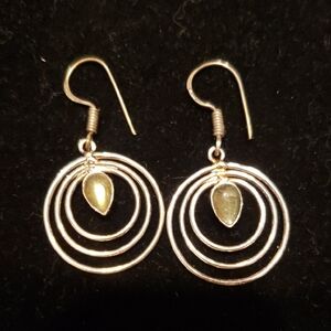NWOT 925 Sterling & Labradorite Earrings, Concentric Circles Design 1", Gemstone